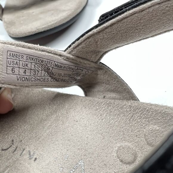 Vionic Women's Amber Sandal Size 6 Black Croc Strappy Adjustable Flat Shoe - Picture 9 of 10